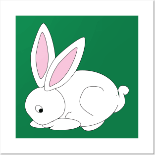 White bunny with pink ears doodle Posters and Art